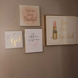 Pink and gold feminine wall decor